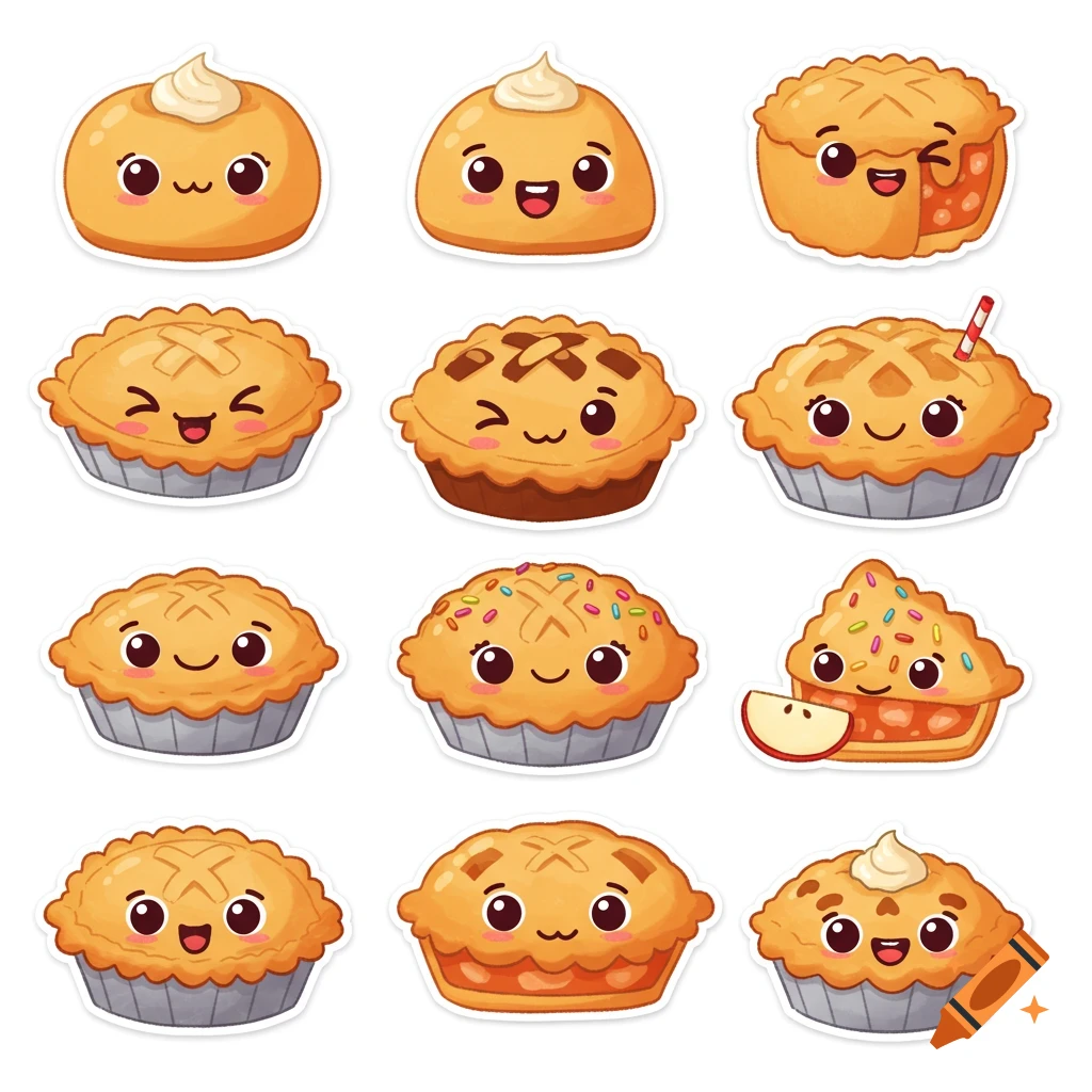 Cute apple pie cartoon stickers