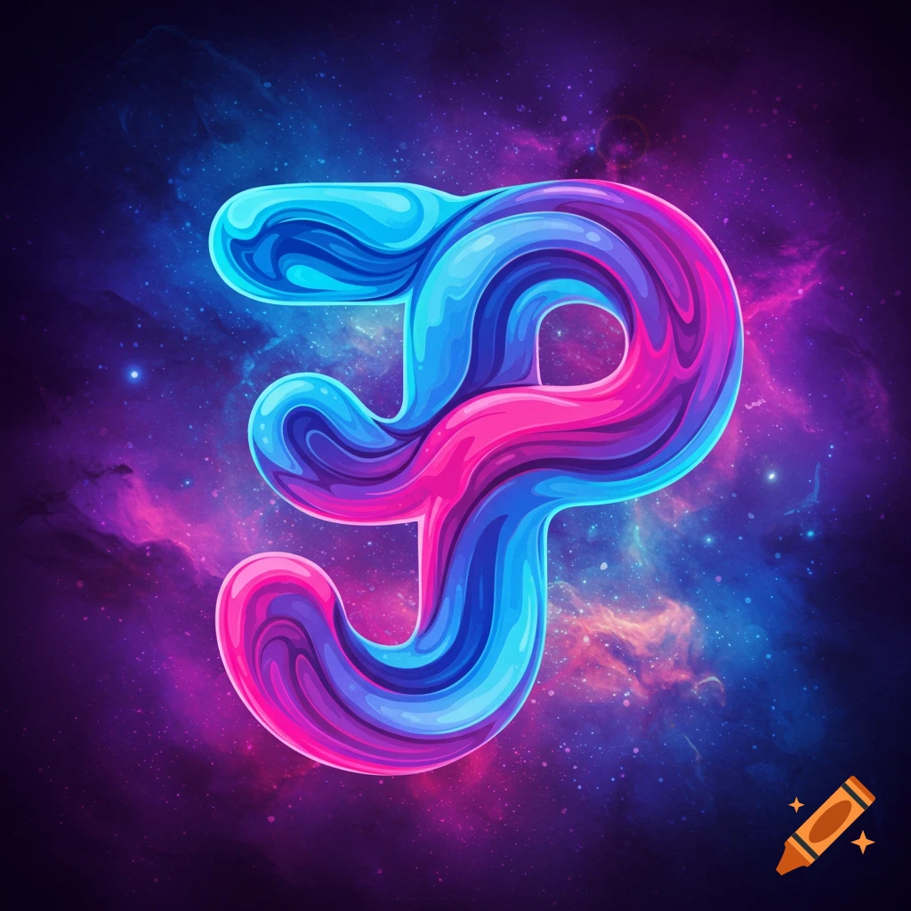 Stylized blue and pink combination of letters J and P against a galaxy background.