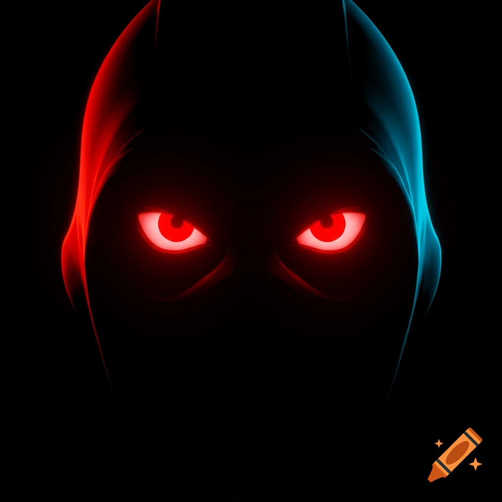 Squid Game Front Man logo with red eyes and neon lights
