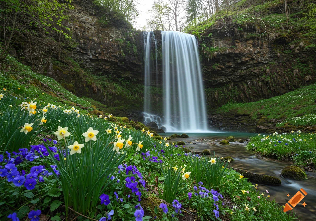 Springtime nature waterfall