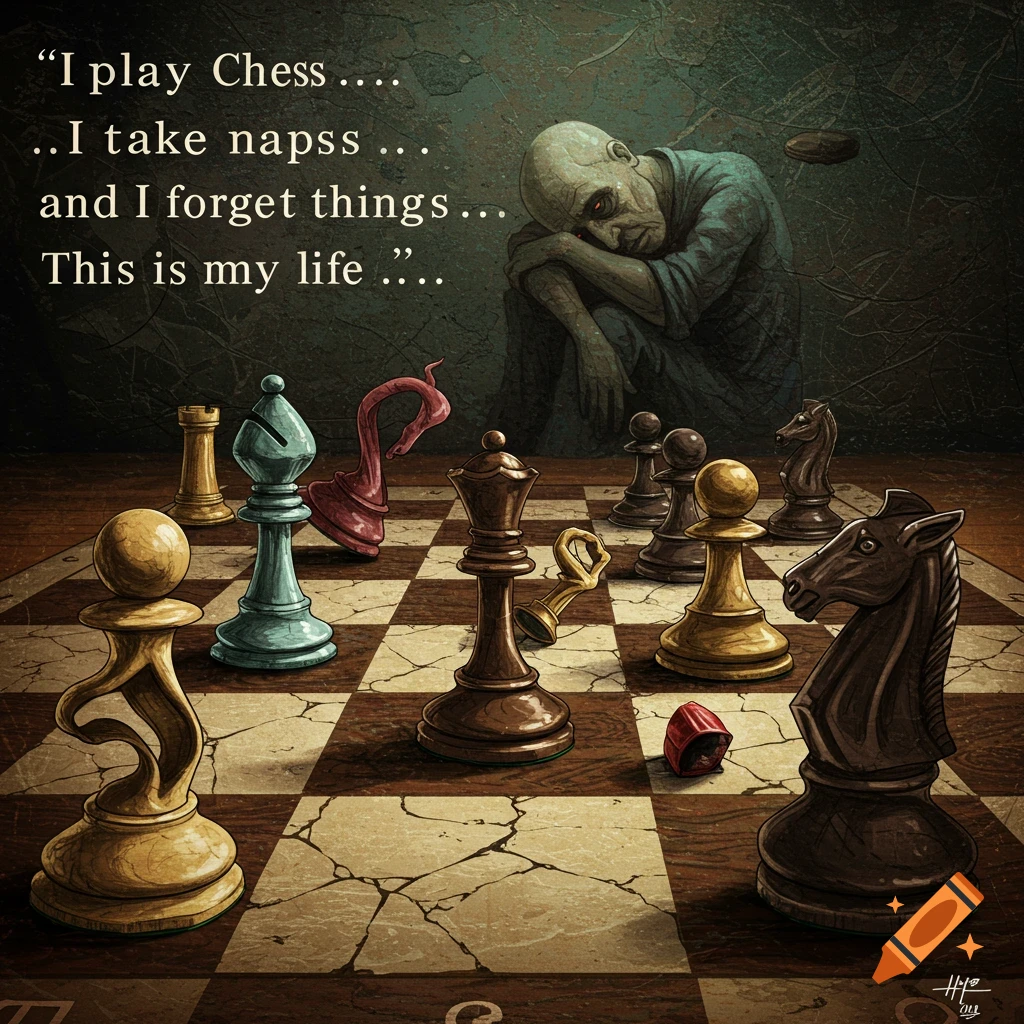 Chess scene with life quotes