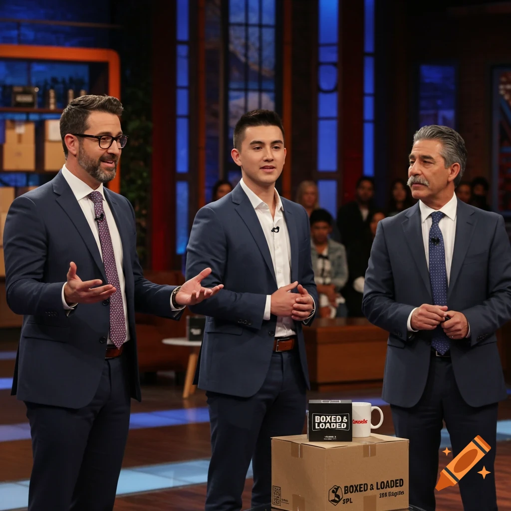 Three men pitching their 3PL business Boxed and Loaded on Shark Tank
