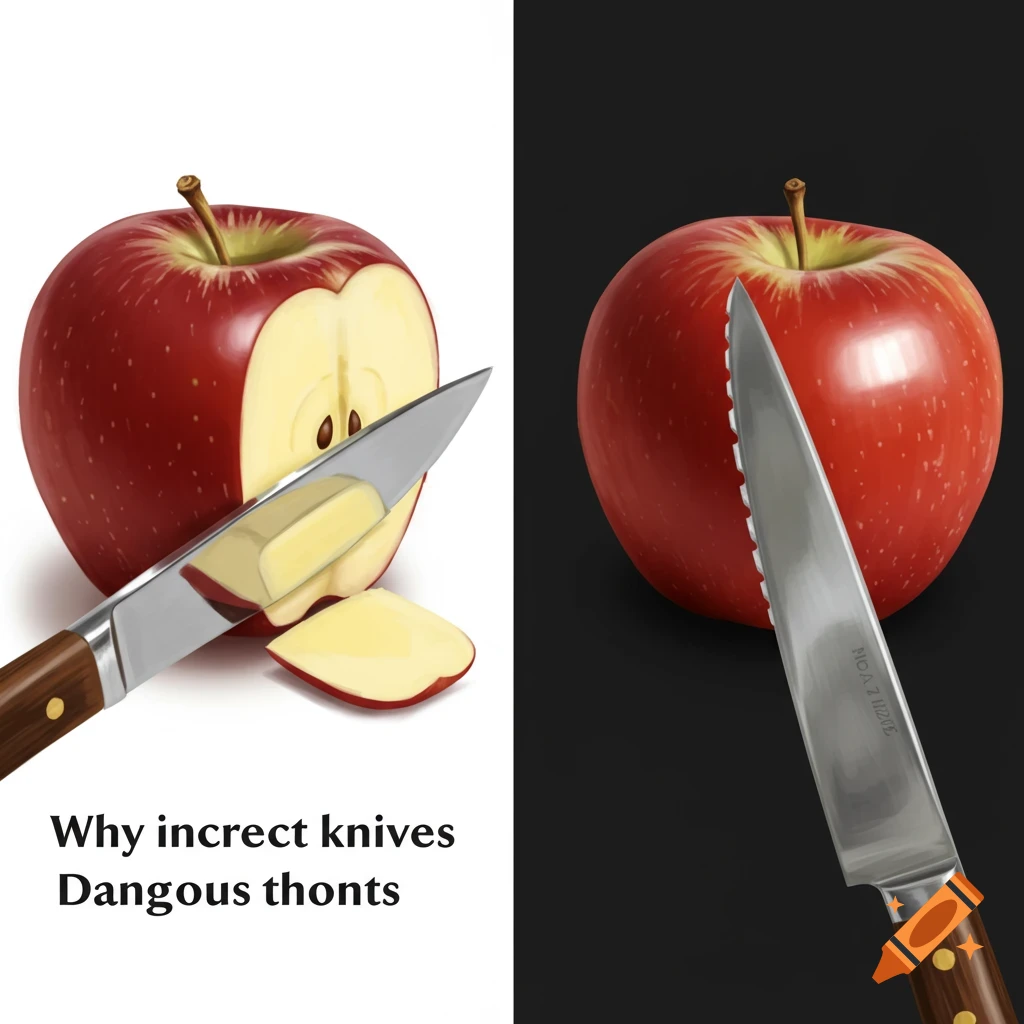 Apples with butter and sharp knives demonstrating incorrect tool use