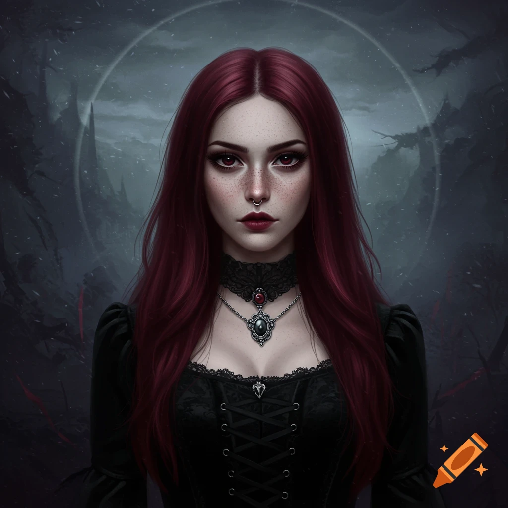 Portrait of a gothic woman with red hair and dark makeup