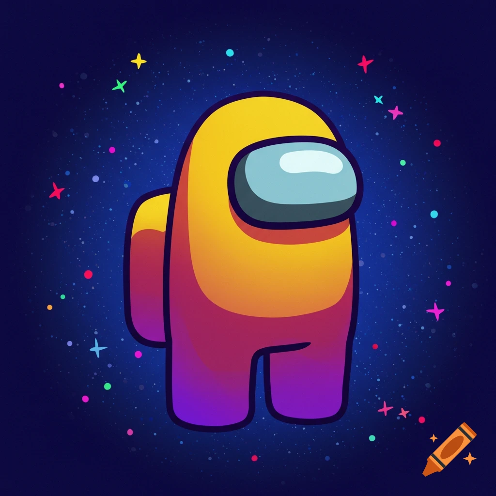 Cartoon Among Us character in space with stars