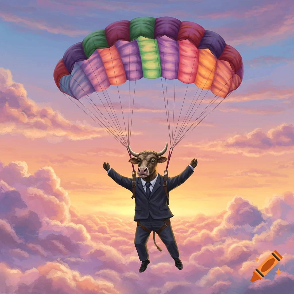 Ox in a suit skydiving