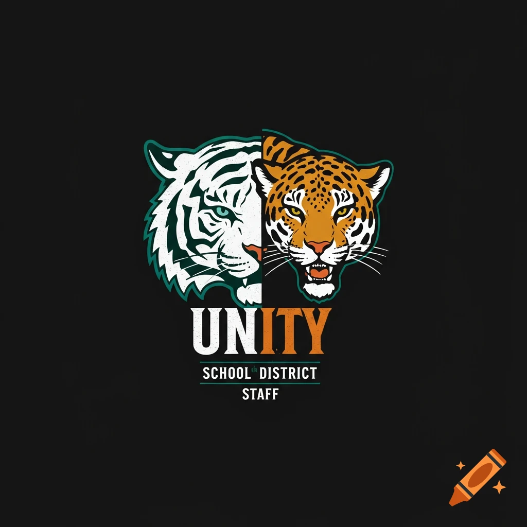 Split tiger and jaguar face logo with the text 'UNITY SCHOOL DISTRICT STAFF'.