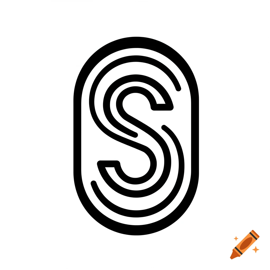 Stylized black letter S inside a vertical oval outline on white
