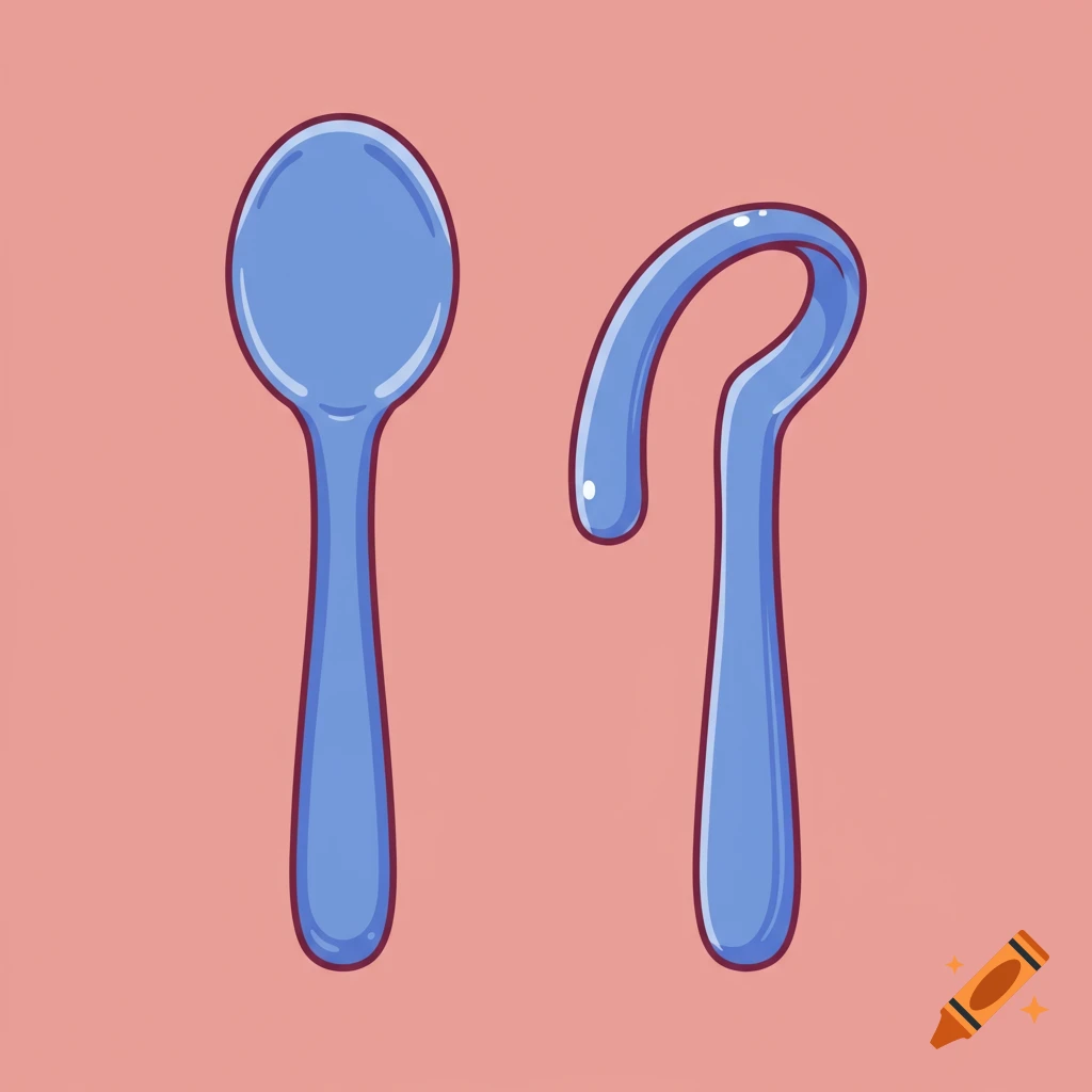 Cartoon drawing of two spoons, one with a bent handle