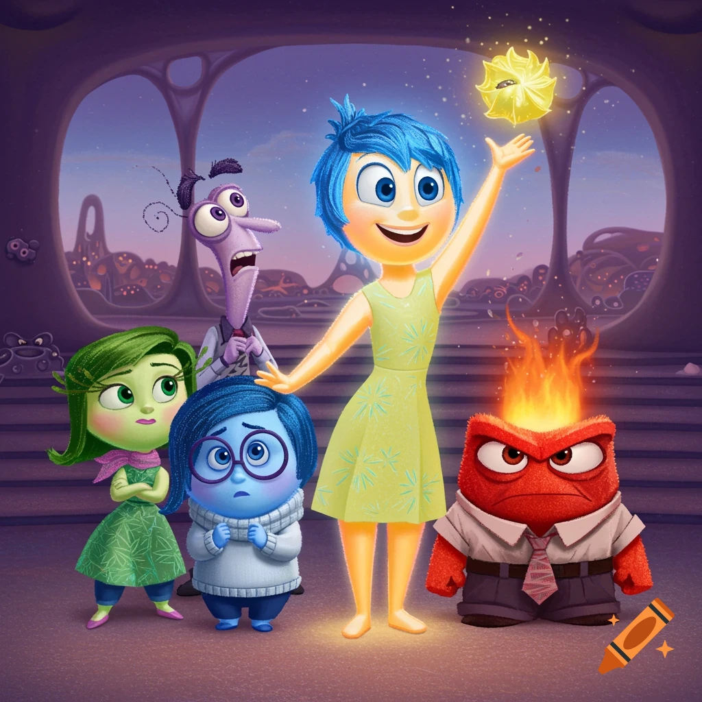 Characters from the movie Inside Out standing together