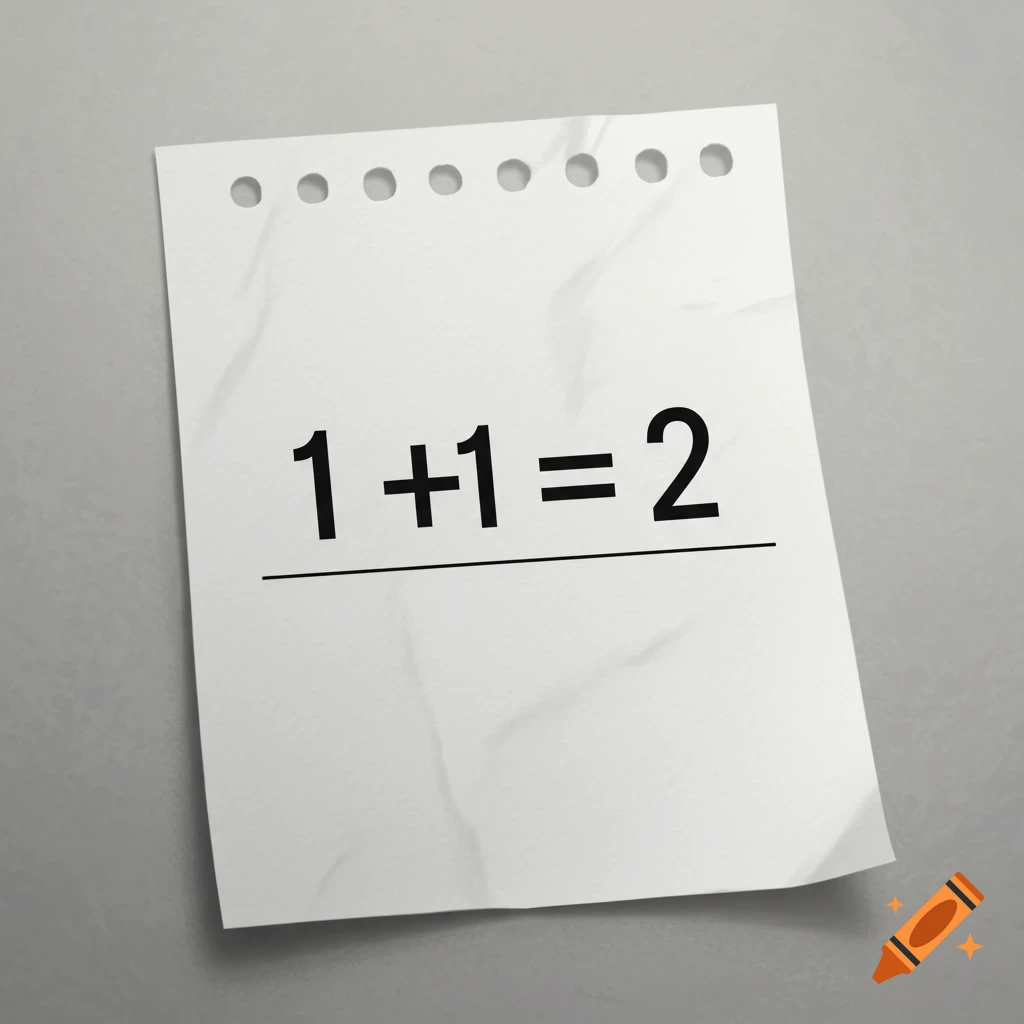 A piece of paper with the equation 1+1=2 written on it.