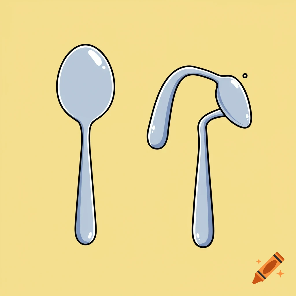 Cartoon drawing of two spoons, one with a bent handle