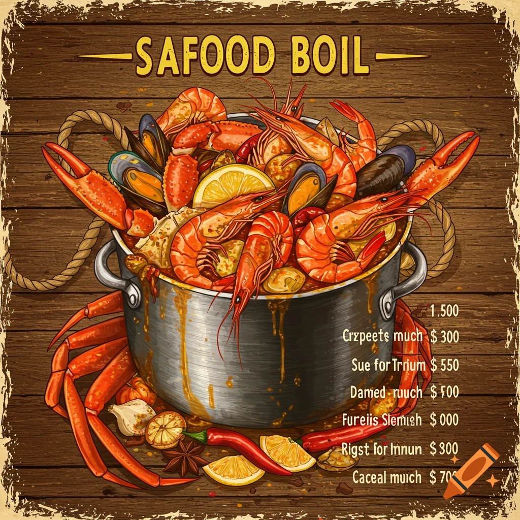 Seafood boil menu