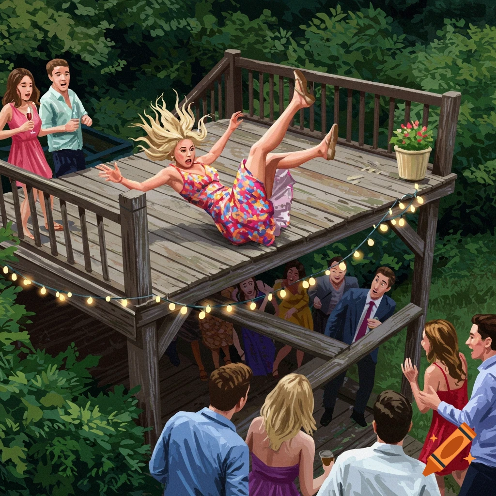 Woman falling off a deck