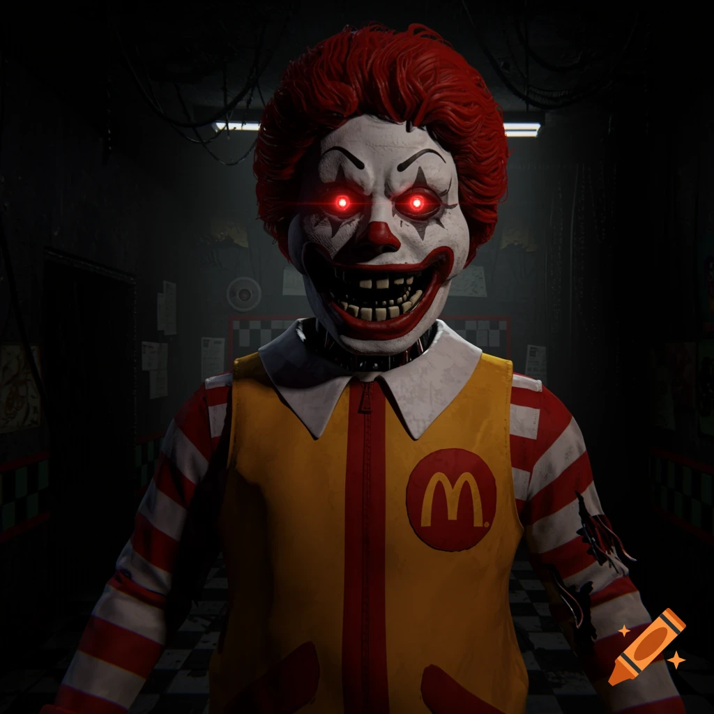 Ronald McDonald reimagined as a Five Nights at Freddy's character