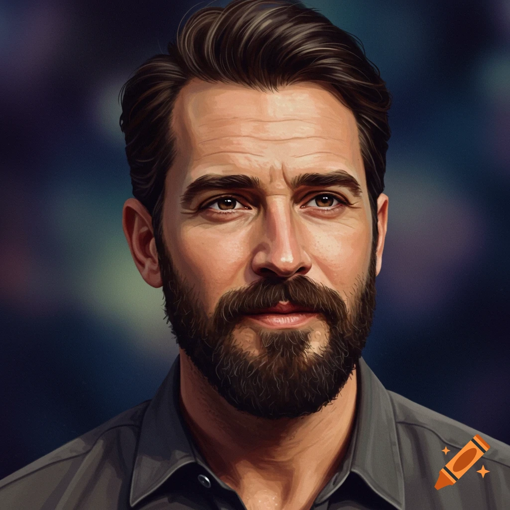 A realistic portrait of a man with a beard.