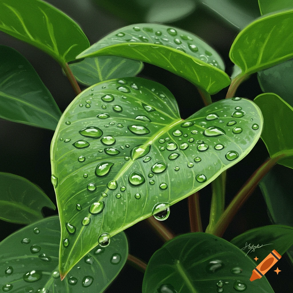 Close-up of a green leaf covered in water droplets