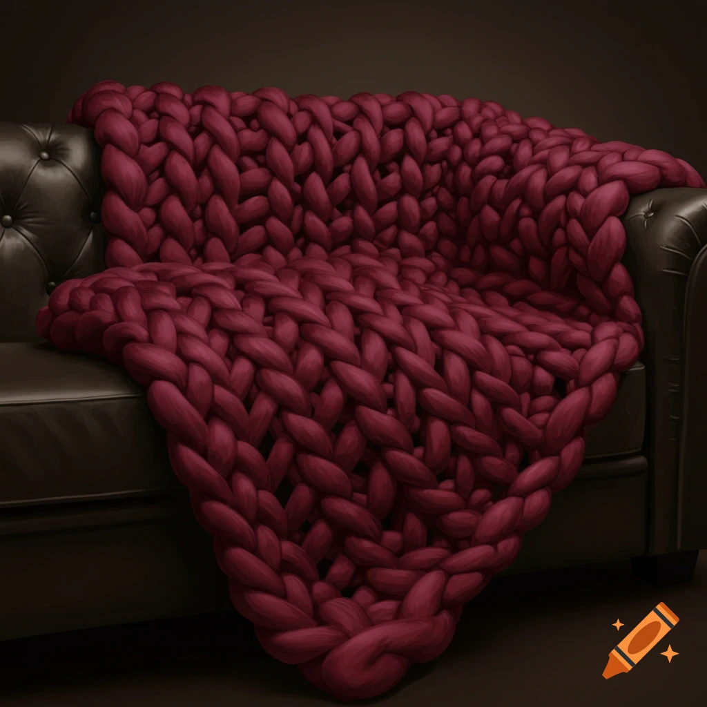 Thick yarn blanket draped over a couch