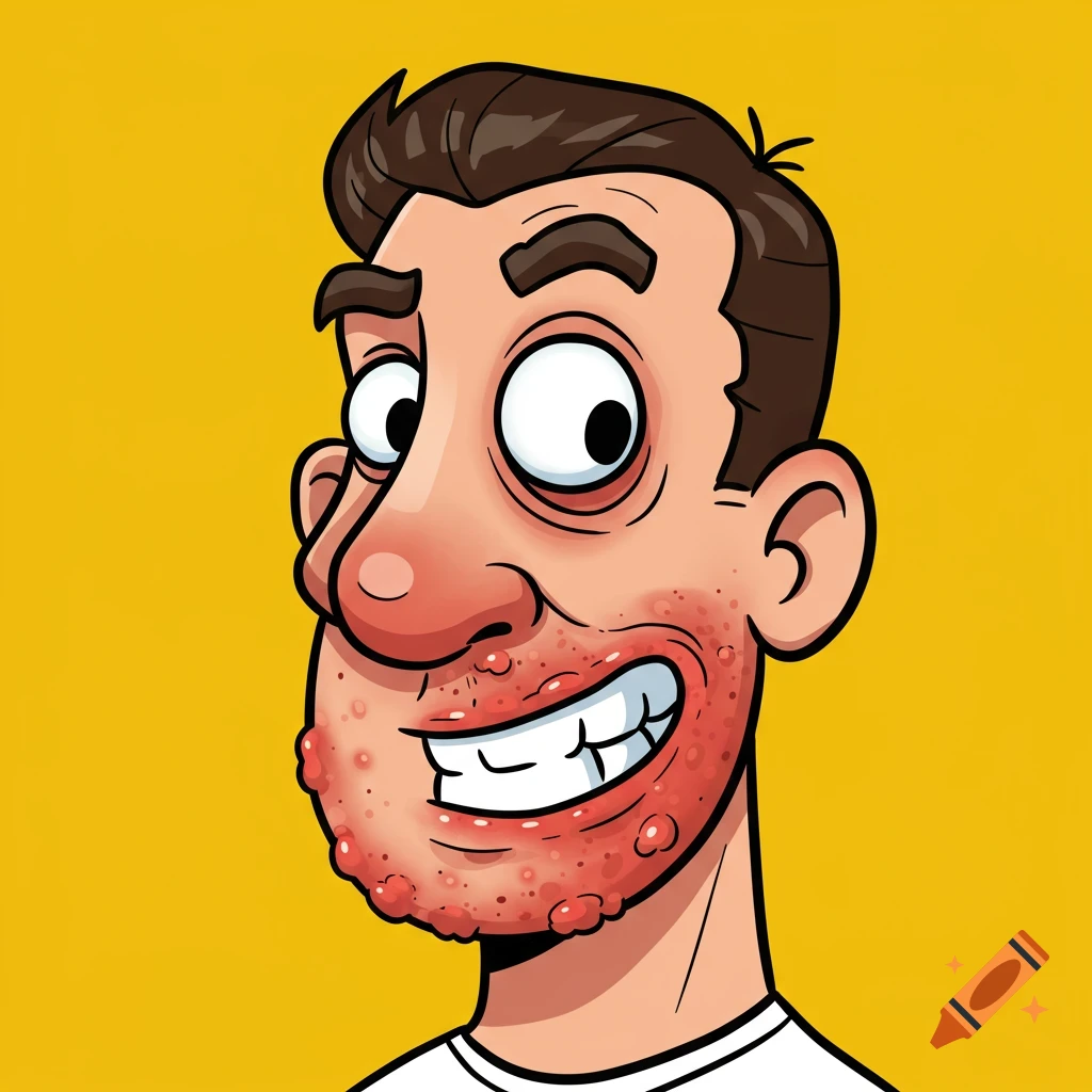 Cartoon portrait of a man with impetigo.