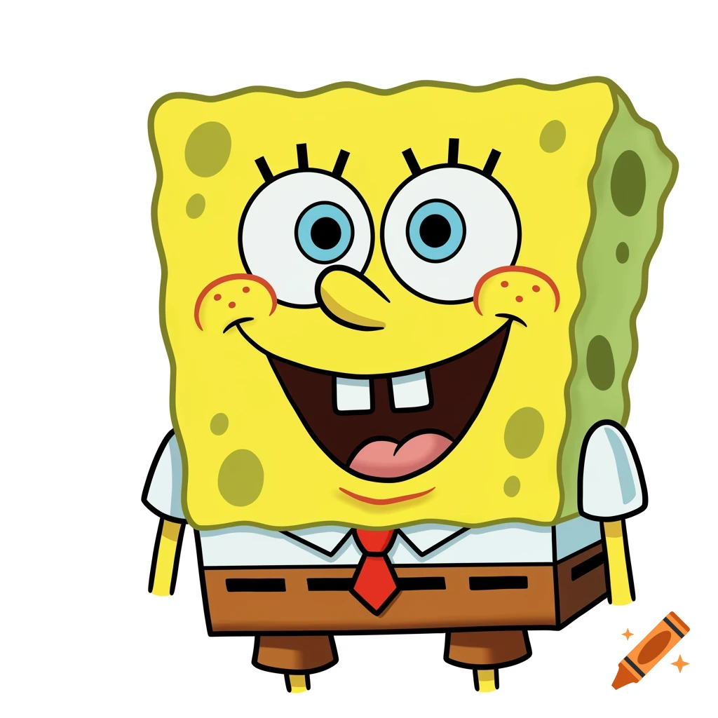Cartoon illustration of Spongebob Squarepants smiling widely