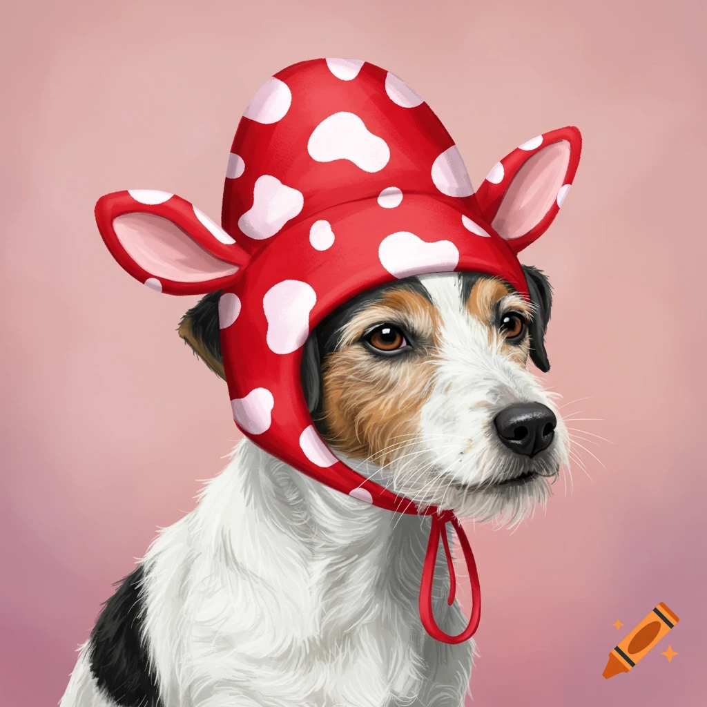 Dog with cow hat