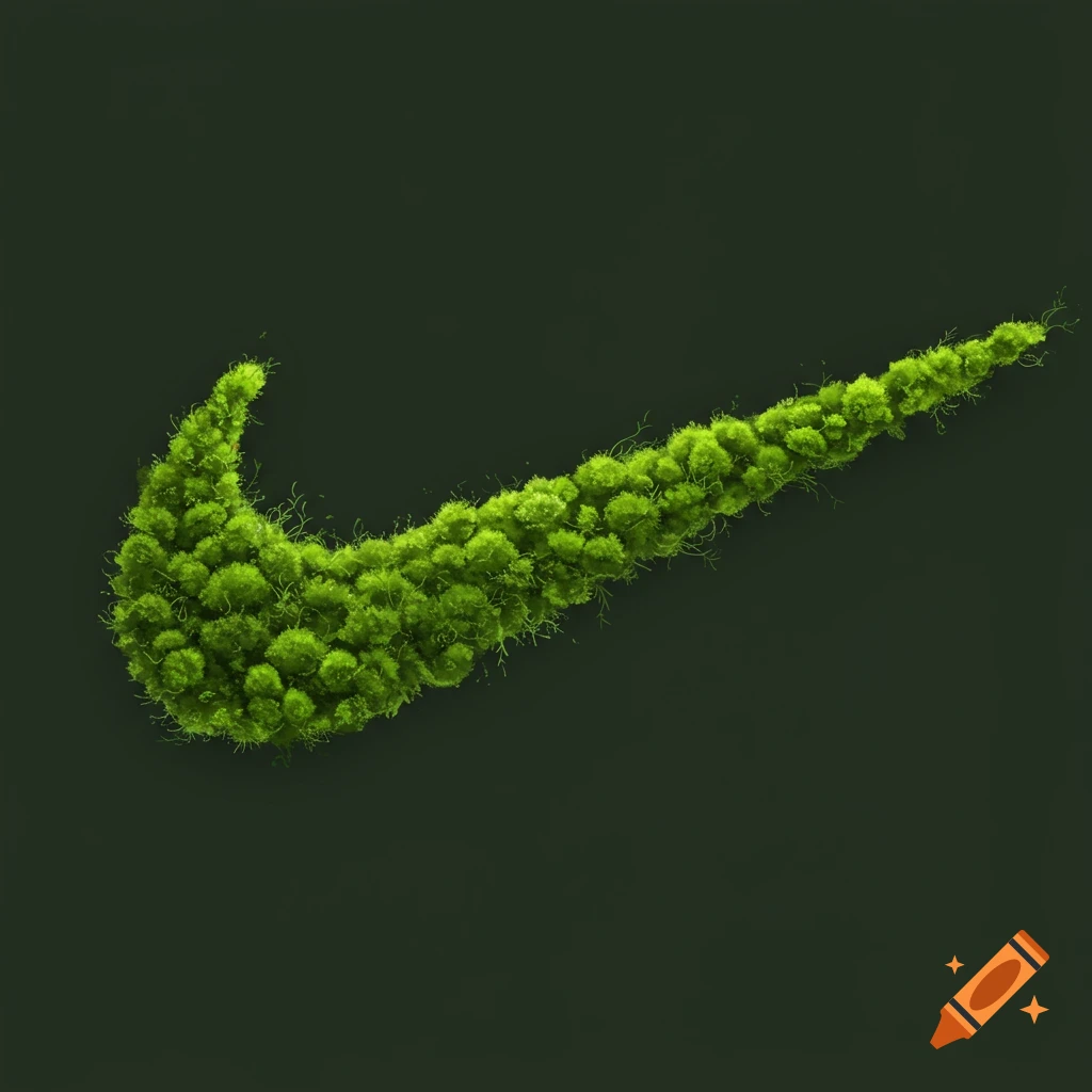 The Nike swoosh logo rendered in lush green moss