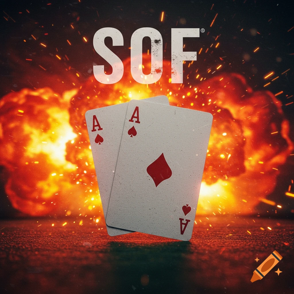 Pair of aces with explosions and the text SOF