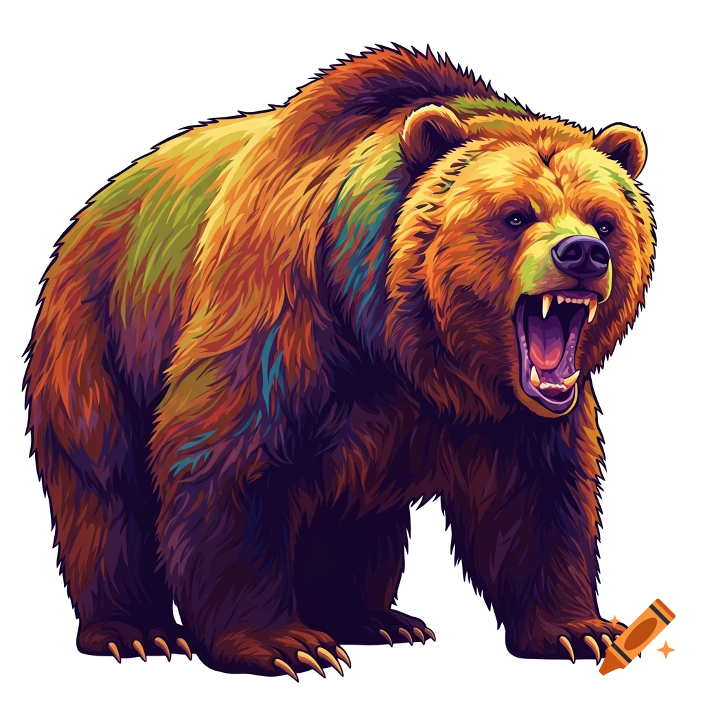 A colorful vector illustration of a growling grizzly bear.