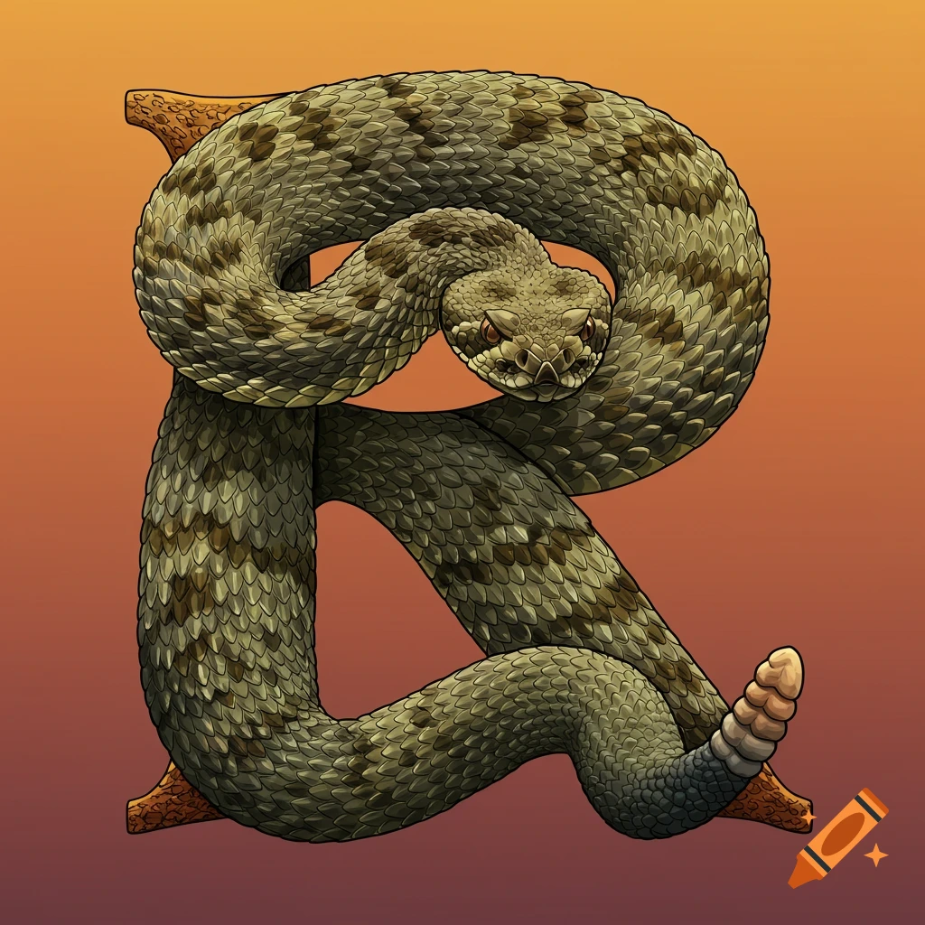 Diamondback rattlesnake in the shape of the letter R