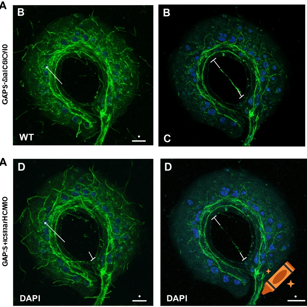 Immunofluorescence images of GAP-43 staining showing axonal regrowth post-tumor resection