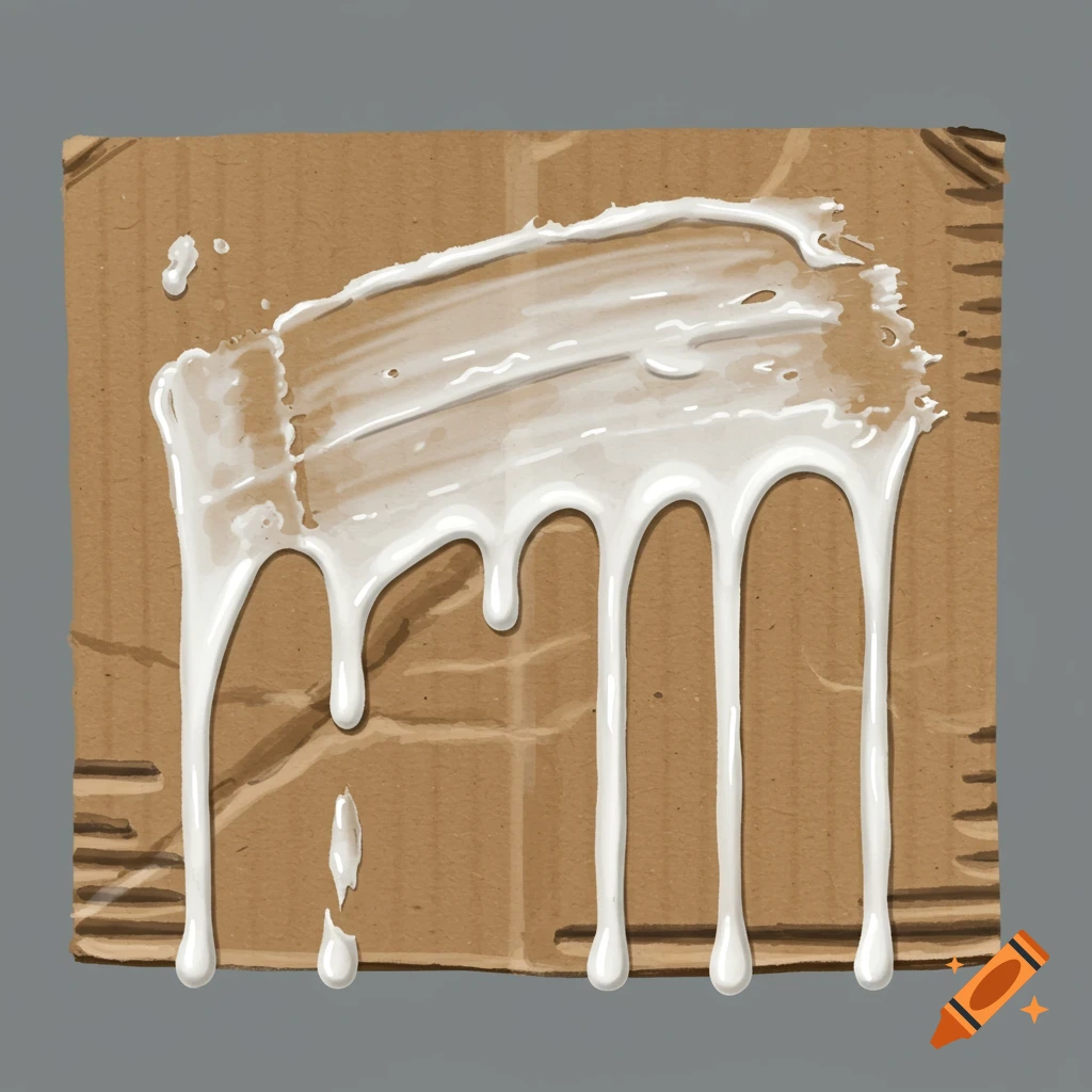 White glue dripping down a piece of corrugated cardboard.