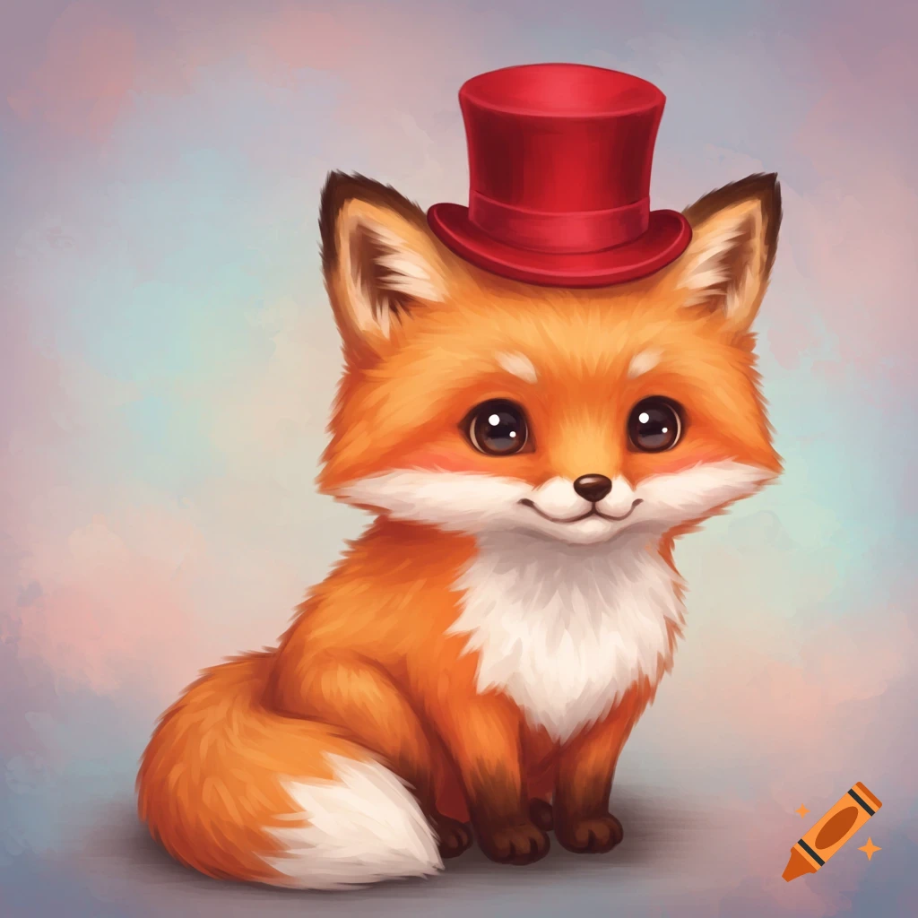 Cute illustration of a fox wearing a red top hat.