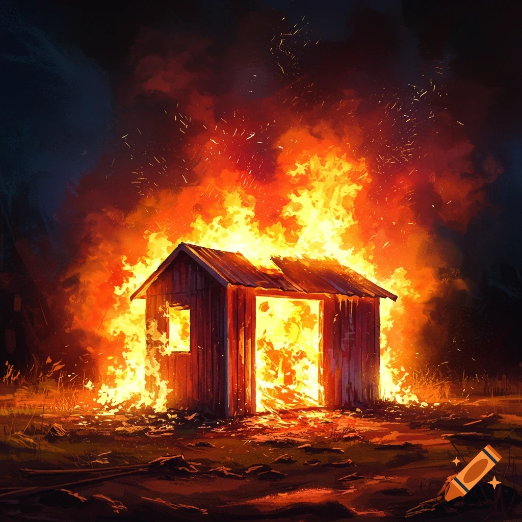 Shed on fire