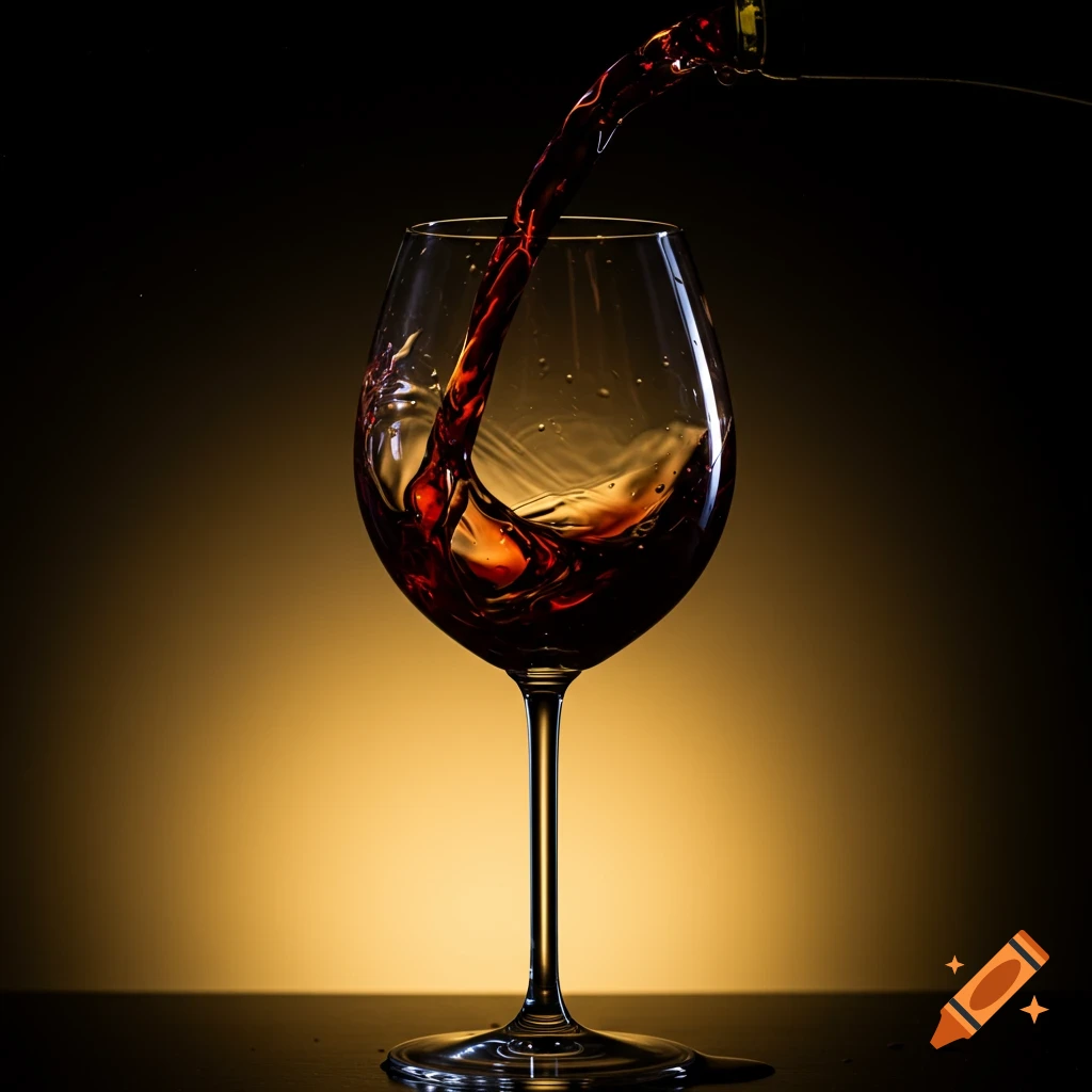 Red wine is poured into a wine glass with a splash.