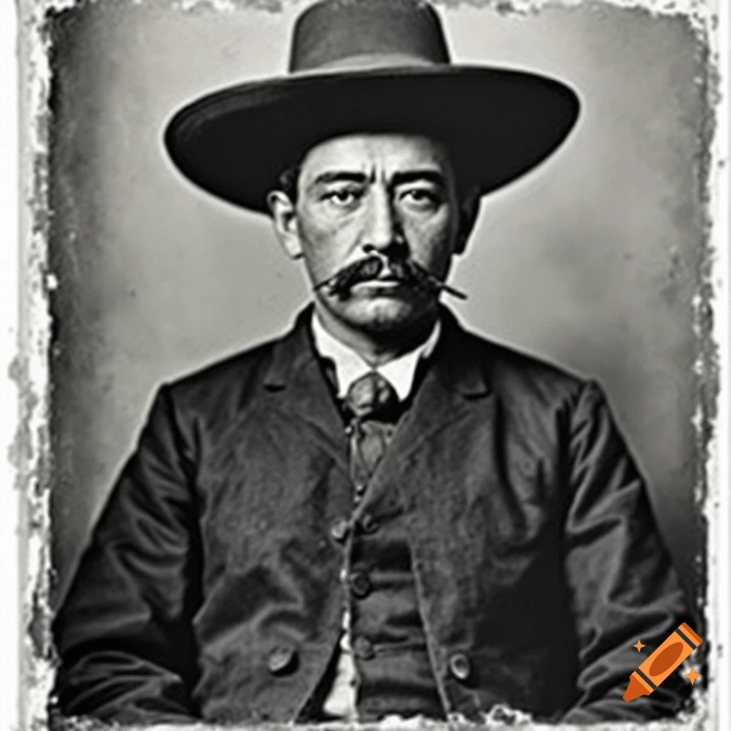 Black and white vintage portrait of a man with a mustache wearing a suit and hat.