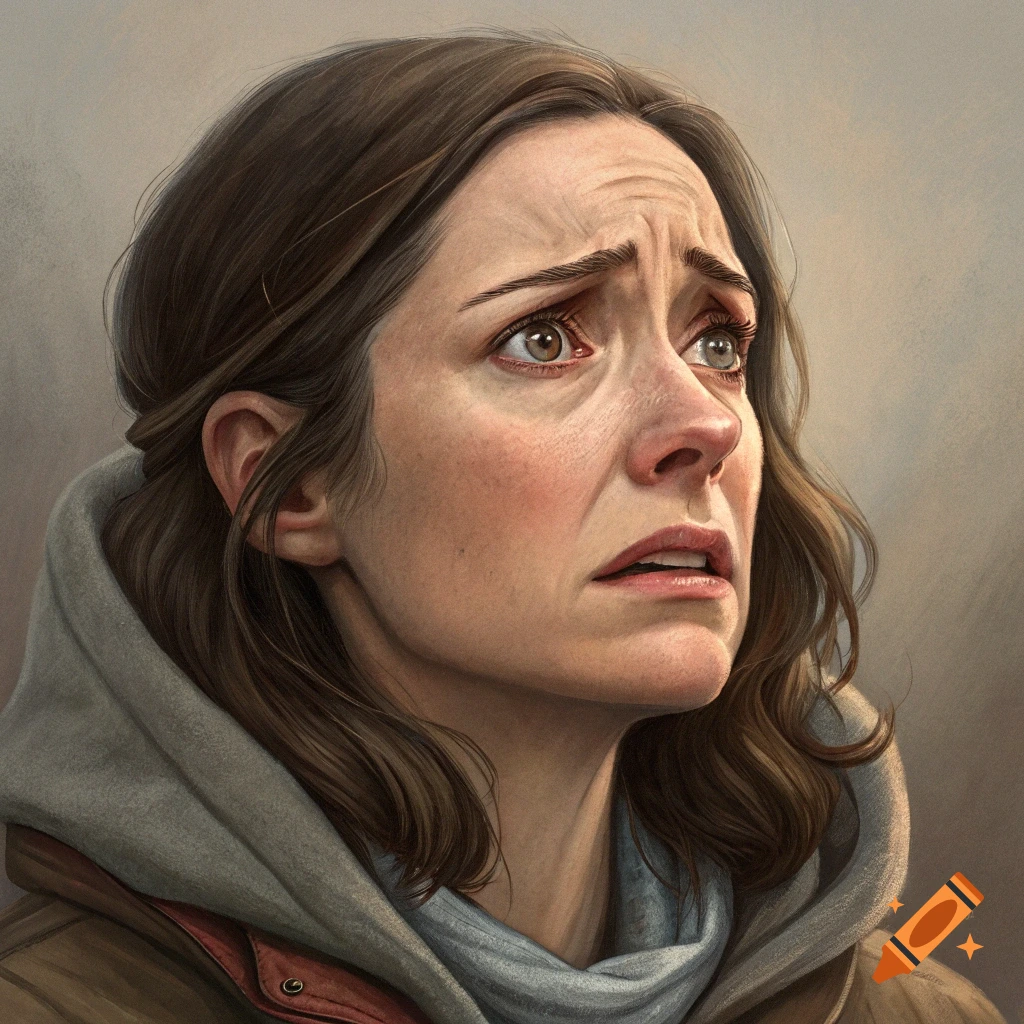 Portrait of a worried woman in a hoodie and scarf