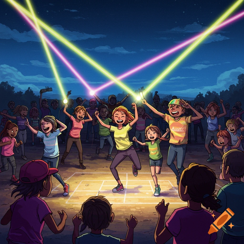 Deaf community freeze dance with flashlights and music