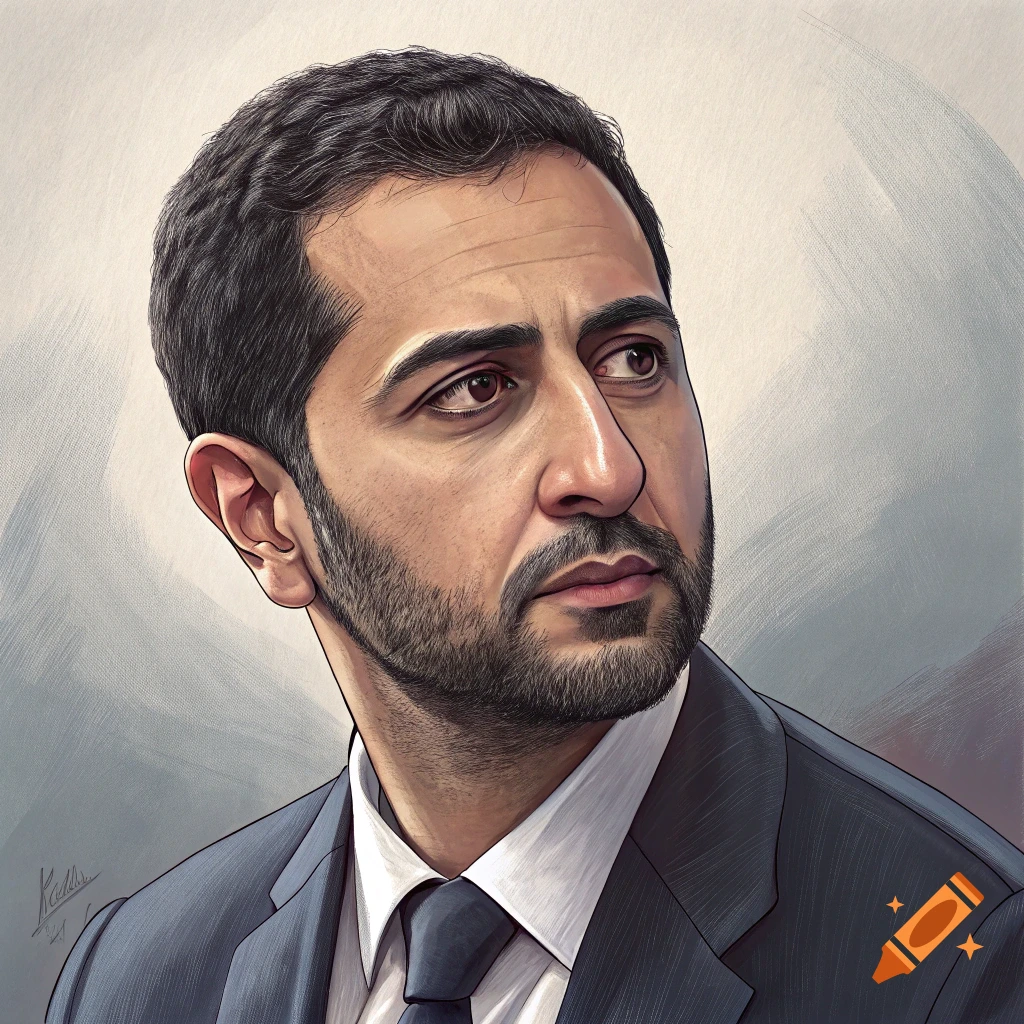 Illustration of a man in a suit looking to the side