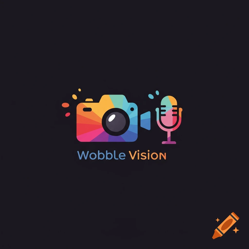 Colorful logo with abstract camera and microphone icons and the text Wobble Vision.