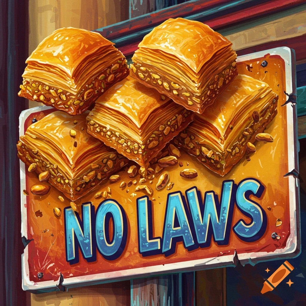 Sign reading no laws with baclavas