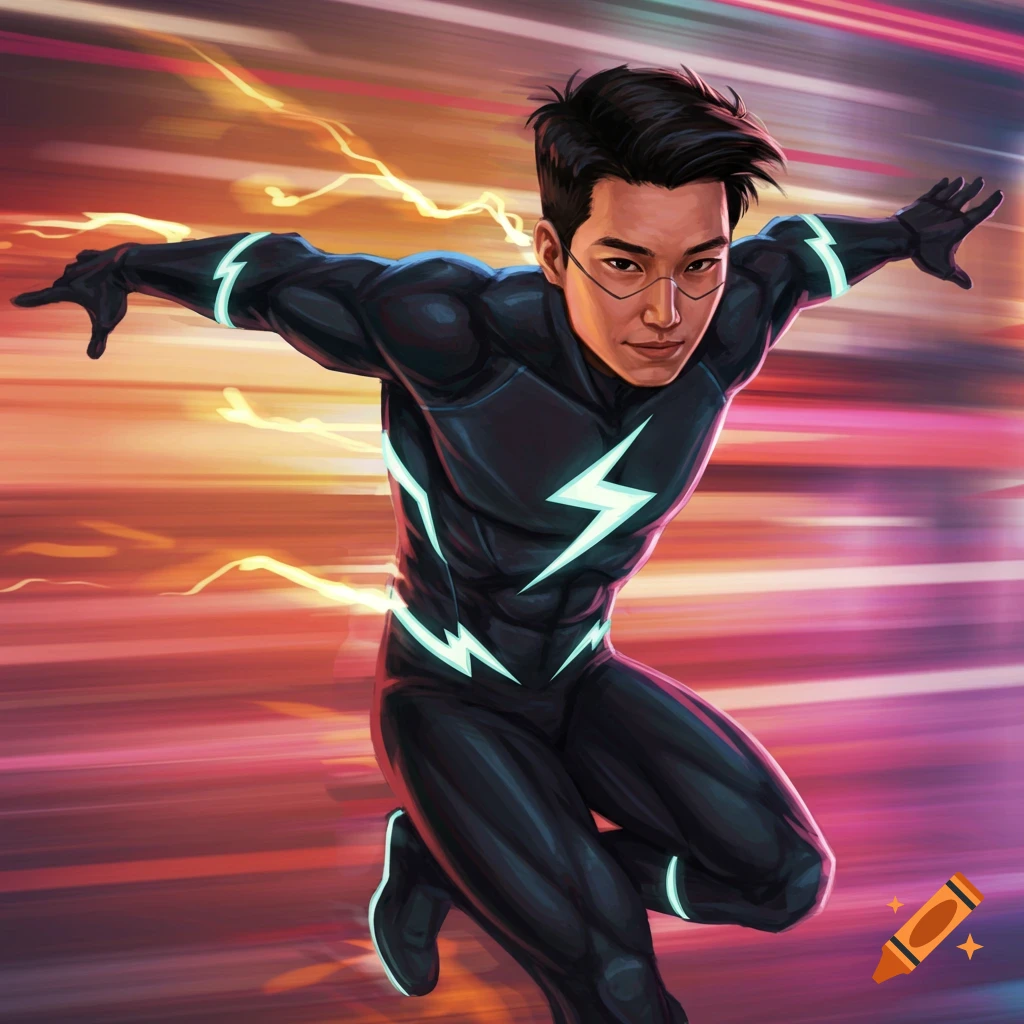 Illustration of a superhero running at superspeed.