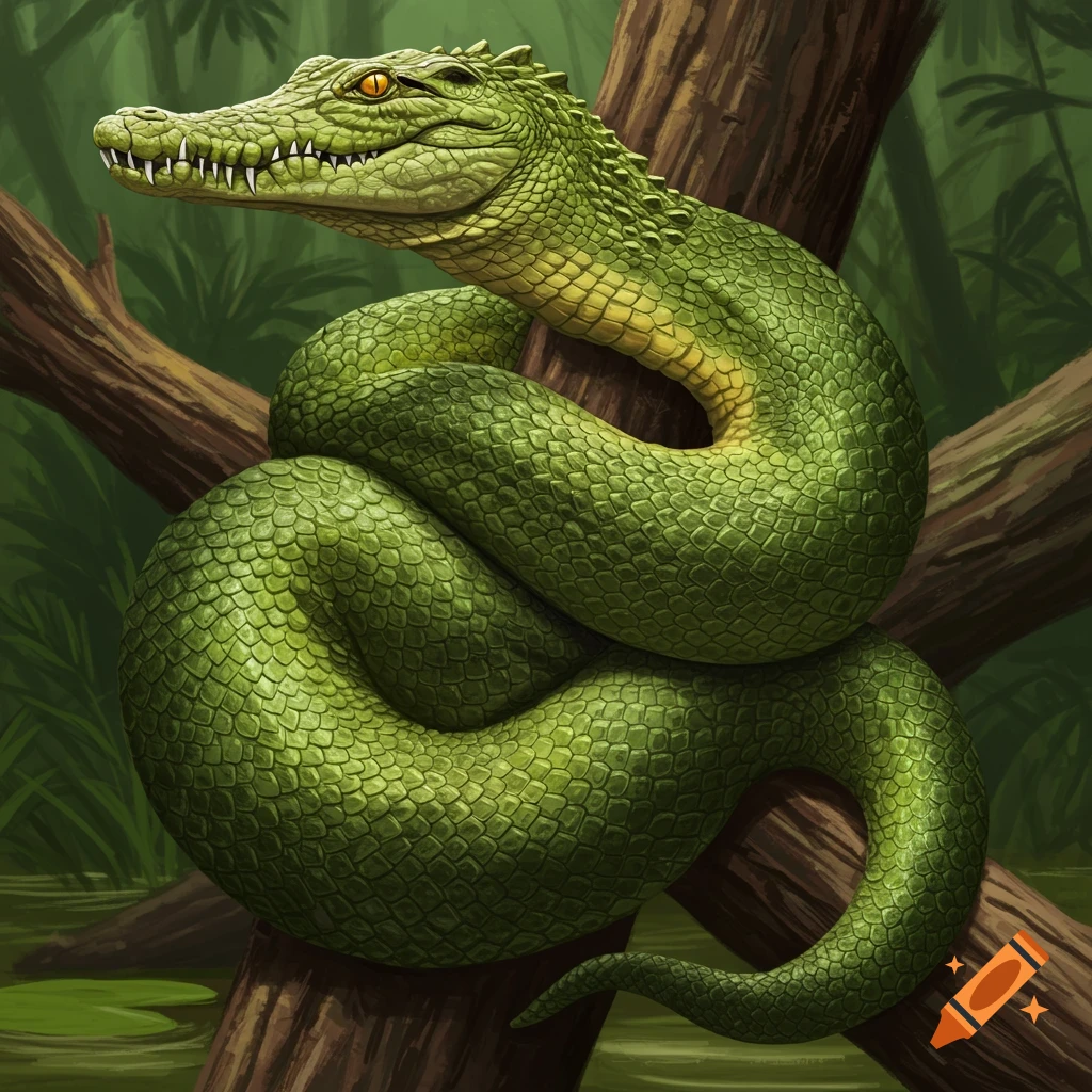 Green anaconda mixed with crocodile