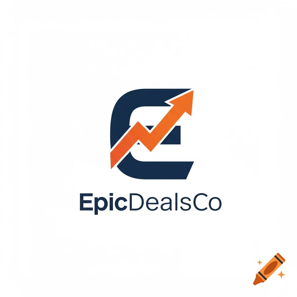 Logo with stylized blue E and orange growth arrow above text "EpicDealsCo".