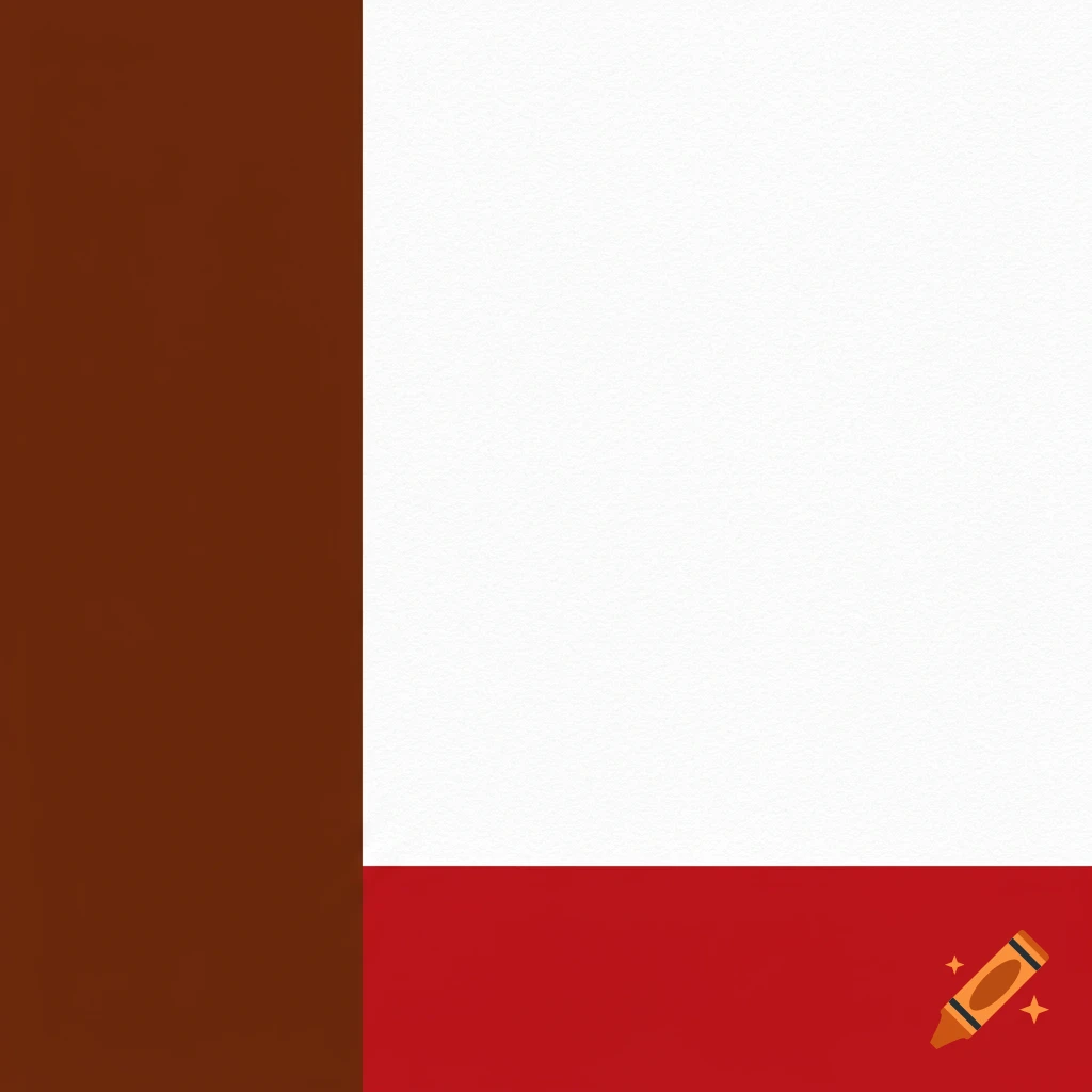 A flag design with a vertical brown stripe on the left and horizontal white and red stripes on the right.