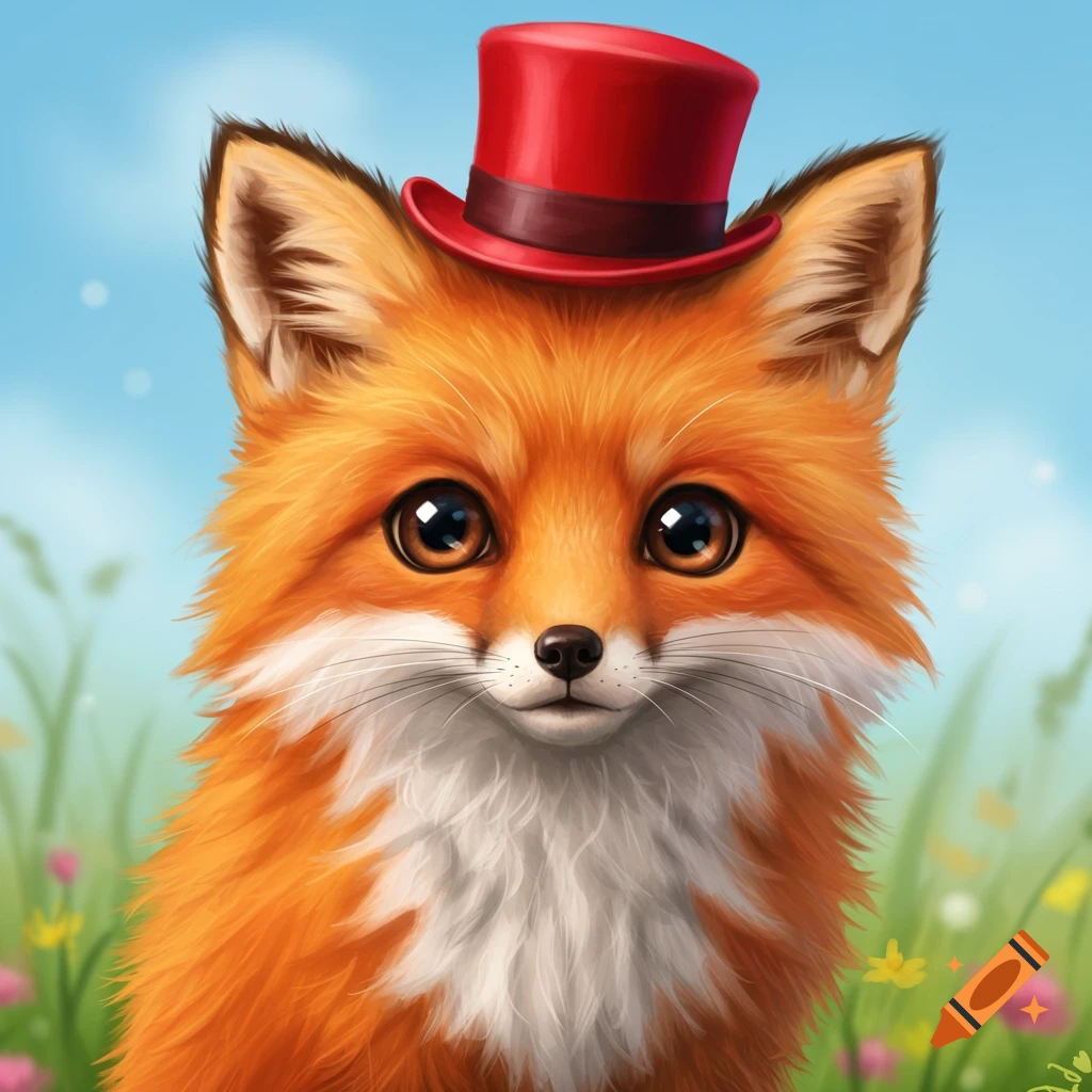 Cute fox wearing a red hat