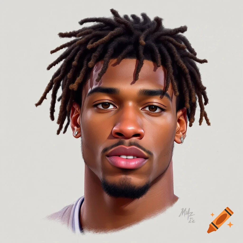 Digital portrait of a Black man with dreadlocks and goatee