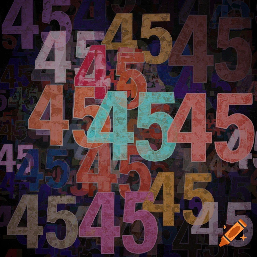 Abstract background pattern of repeating numbers '45' in various colors and transparencies.