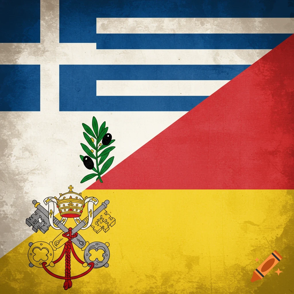 Flag design combining Italy, Greece, and Vatican City elements