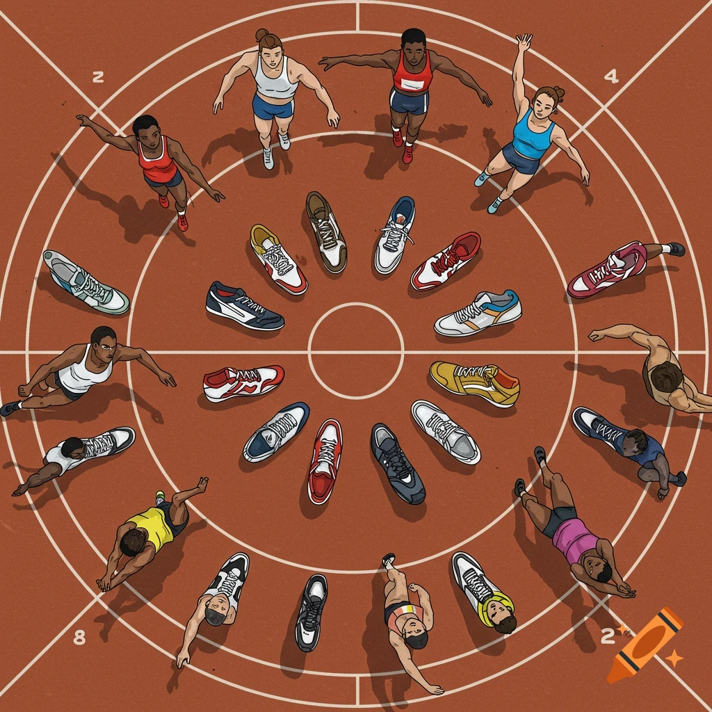 Track and field throwing area, top-down view