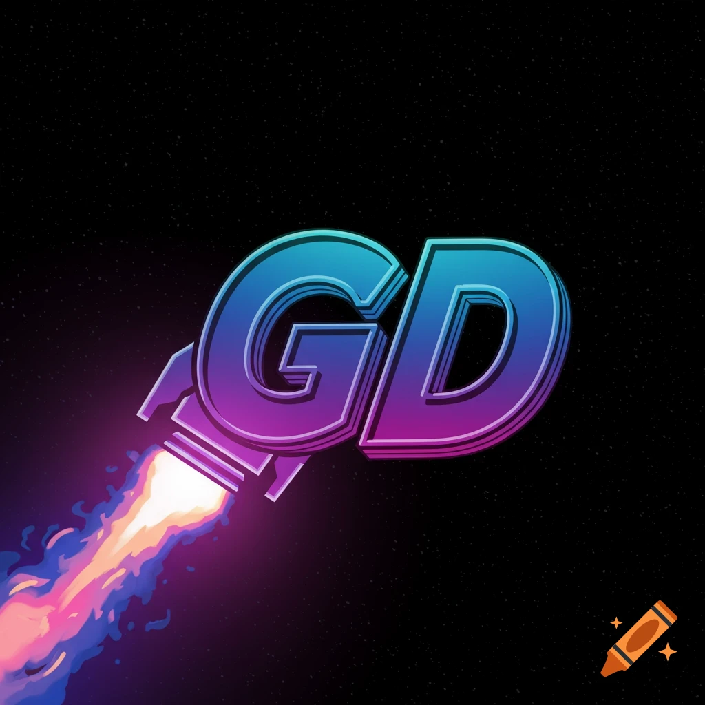 Letters g and d outlined as a rocket
